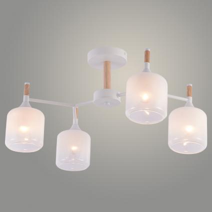 Люстра XA1681/4 WH+WOOD белый 4х60W E27 d520 h290, HN25